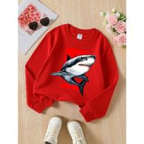 Kids Sweatshirt,Crew Neck Sweatshirt Featuring a Shark Attack Design on a Red Background,for Autumn And Winter 110