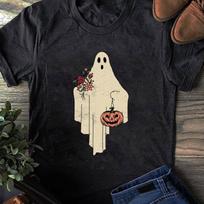 Vintage Floral Ghost Cute Halloween Costume Funny Graphic T-Shirt - Funny GhosT-Shirt, Spooky, Halloween T-Shirt, S