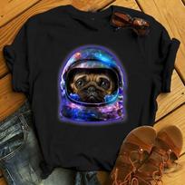 Pug in Space Galaxy Astronaut Helmet, Dog, T-Shirt - Gift for Dog Lovers - Funny Dog - Pug Lovers - Mother's Day 3XL