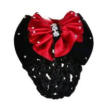 Fashion Lady Satin Bow Net Bun Snood Hair Accessories Hair Clip Cover Bowknot raudona