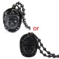 Adjustable Bead Chain Obsidian Buddha for Head Pendant Necklace for Men Women 1