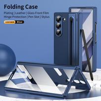 For Samsung Galaxy Z Fold 8 Ultra PU Leather Phone Case with Hinge ProtectionZ Fold 7 Case with Front Screen Film Protector+Pen For Samsung Z Fold 7 mėlyna