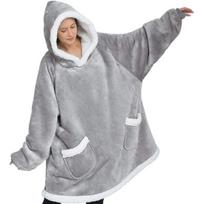 Comemore Oversized Hoodie Blanket with Sleeves Džemperis languotas žieminis flisinis džemperis su gobtuvu pižama moterims rudens namų drabužiai One Size pilka