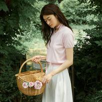 Adowl Pale V Neck Ribbon Choker Summer Knit - Softpink Softpink/Free
