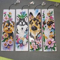 Diamond Painting Bookmark Set - 4 Cute Dog Patterns with Sparkling Crystal Pendants, Suitable for Beginners, Ideal Choice 5.8*19.5cm įvairiaspalvis