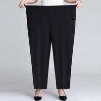 Naujos moteriškos vasarinės kelnės Tvirtas elastingas aukštu juosmeniu laisvalaikio kelnės Vidutinio amžiaus motinos kelnės Laisvos tiesios kelnės 8XL juoda