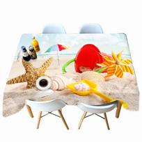Starfish Seascape Pattern Sunny Beach Tablecloth Thicken Cotton Rectangular Round Table Cloth For Wedding Picnic Party 40 X 40CM
