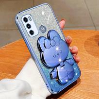 Glitter Rabbit Makeup Mirror Holder Case for Motorola Moto G73 G13 G23 G60 G50 G20 G30 G53 G32 G62 G71 G22 G31 Soft Cover Moto G8 Plus sidabras