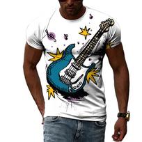 Fashion Men's Guitar Pattern T-shirt Street Elements Personality Short Sleeve Top Hip Hops Trend Casual Print Crew Neck Clothing 6XL blue