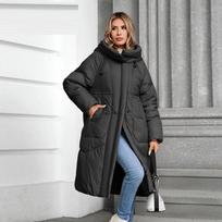 Cinemore Moteriška striukė žieminė šilta ilga parkai Viršutiniai drabužiai su gobtuvu Moteriški drabužiai Madinga pūkinė striukė Moteriškas paltas Unisex 88590 S juoda