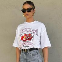 Causal Summer Women's Crew Neck T-Shirt Fashion Design Letter Printed Short Sleeve Loose Tops Vintage Female Clothes S balta