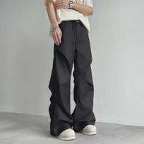 Men's American Retro Pleated Wide-Leg Flared Trousers L juoda