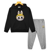 labubu Kawaii Anime hoodie Fleece sweatshirt boys girls Hooded Sets Cartoon Jacket 2pcs pullover+pants  kids boutique clothes 130
