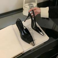 Madingi leopardiniai metaliniai smailianosiai moteriški slingback aukštakulniai batai Moteriški seksualūs vakarinių suknelių stiletto sandalai Dizainerio escarpins 35 juoda