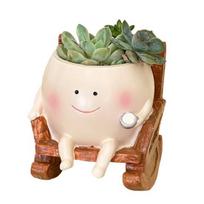 Rocking Chair Smily Face Planter Outdoor Unique Sit Rocking Chair Flower Pots Funny Planter Pot with Drainage Holes for Indoor Outdoor Plants smėlis