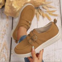 Moteriški platforminiai mokasinai su plačia juosta ir sagtimi - Rudens komfortiški slip-on bateliai su paminkštintu padu, minkštu padu, kasdieniai batai 36 ruda