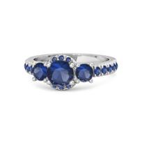 Blue Sapphire Three- 925 Stone Halo pave Band Ring - 925 Sterling Silver 10.5 balta