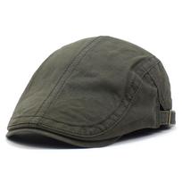 New men's cotton hat solid color beret bent brim cap summer visor M（56-58cm） žalia