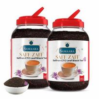 JIVVIJ SAMAARA Saffron Tea 500gm | Flavoured CTC Assam Black Leaf Tea | Kesar Chai Patti Powder | Saff Zaff Jar