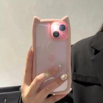 Mielas katės ausies permatomas dėklas, skirtas iPhone 17Air 12 13 14 15 16 Pro Max 11, smūgiams atsparus akrilinis galinis dangtelis, silikoninis Kawaii Funda For iphone 17Pro max juoda
