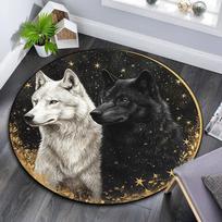 Two Wolves Round Area Rug,Carpet Rug for Living Room Bedroom Sofa Playroom Decor,Non-slip Floor Mat 80cmx80cm