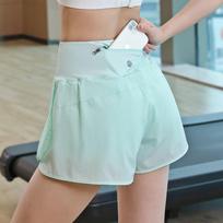WEZHO Women's Fake Two-Piece Yoga Shorts mėtų žalios spalvos