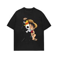 One Piece Monkey D Luffy Chibi Flag Pull TShirt Men Women 100 Cotton Anime Graphic Tee Oversized Streetwear Short Sleeve S