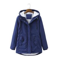Jacket for Women Soft Women's Hooded Lambswool Parka Winter Warm Waisted Women's Cotton Coat Comfortable High Quality Unique Personalized Clothes S tamsiai mėlyna spalva