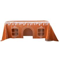 Gingerbread House Christmas Tablecloth Reusable Rectangle Table Cover with Playful Cut-Out Windows Holiday Playhouse Table Tent for Kitchen Dining S Gingerbread Man