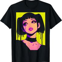 Cybergoth Cybercore Grunge Punk Goth Girl Alt Anime Manga T-Shirt(3) S juoda
