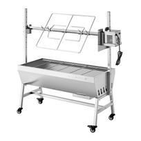Rotisserie Grill, 38W BBQ Outdoor Pig & Lamb Spit Roaster, Charcoal Spit Roaster with 60 kg Capacity, Wheels & 7-Level Height, Stainless Steel