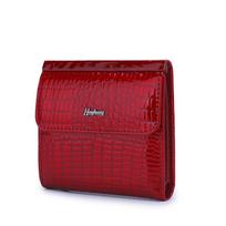TEMU Genuine Leather Crocodile Pattern Mini Clutch Wallet with Magnetic Buckle raudona
