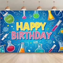 2D Flat Kids Science Party Backdrop  Happy Birthday  Lab Test Tube Background Cloth 47.2x31.5inch/120*80cm