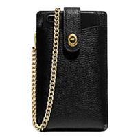 COACH Turnlock Polished Pebbles Turnlock Chain Leather Phone Case Mini Women's Black black juoda