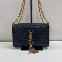 [Pre-Owned] Saint Laurent Kate Crocodile Embossed Shoulder Bag 'Nero' - Excellent #154BFTR ONE SIZE
