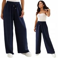 Spodnie damskie letnie baggy na gumie szerokie długie luźne granatow xl/xxl