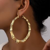 Exaggerated Bamboo Hoop Earrings Gold Color Drop Dangle Earring New Round Pendant Earrings  Jewelry auksas