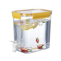 With Spigot Drink Dispenser Plastic Water Container Portable Fruit Teapot  For Refrigerator Yellow-3.5L