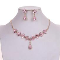 Water Drop Earrings Rhinestone Necklace Bridal Crystal Jewelry Set  Banquet rožinė/auksas