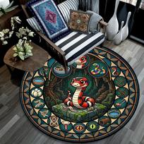 Snake Kingdom Icons Round Area Rug Under Office Chairs Bedroom Living Room Home Decor 80cm x 80cm