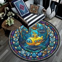 Underwater Adventure Icons Round Area Rug Under Office Chairs Bedroom Living Room Home Decor 80cm x 80cm