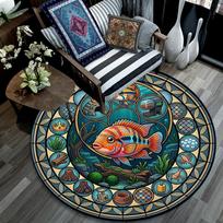 Aquatic Life Icons Round Area Rug Under Office Chairs Bedroom Living Room Home Decor 80cm x 80cm