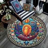 Ocean Life Glass Round Area Rug Under Office Chairs Bedroom Living Room Home Decor 80cm x 80cm