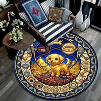 Golden Dog Kingdom Round Area Rug Under Office Chairs Bedroom Living Room Home Decor 80cm x 80cm