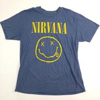 Nirvana Smiley Face Graphic T-Shirt, Adult Large Blue Heather 100% Cotton Band T XXL