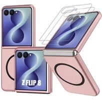Case for Samsung Galaxy Z Flip 8, Anti-Scratch with Magnetic Ring - Pink - 2 Tempered Glasses rožinė