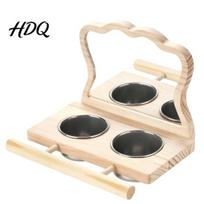Wood Parrot Perch 1 Set Feeder Platform Bird Cage with 2 Detachable Stainless Steel Natural Platform Cups Wooden Pole Mirror Accessories