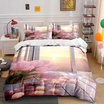 Pink tulips with sunset. Bedding sets Duvet cover sets Duvet covers Pillowcases(1*Duvet Cover 2*Pillowcases without duvet insert) 135x200cm