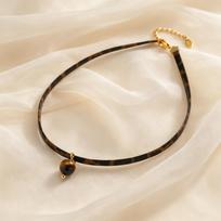 Leopard Print Leather Choker Necklace Natural Stone Pendant Adjustable Collar Necklace for Women Fashion Punk Jewelry Gift