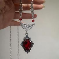 Gothic Vintage Red Crystal Pendant Chain Choker Necklace For Women Halloween Party Personalized Neck Jewelry Accessories